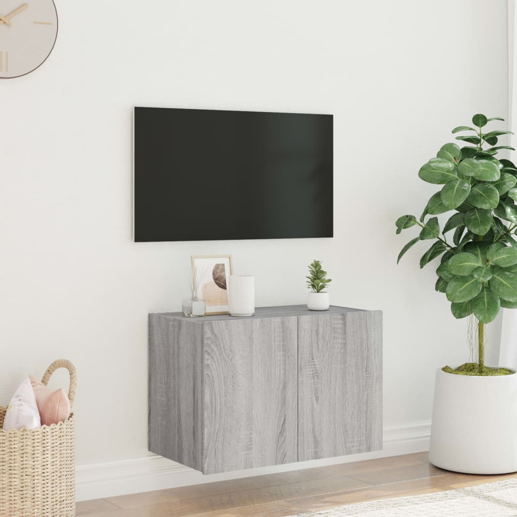 vidaXL TV Wall Cabinet with LED Lights Grey Sonoma 60x35x41 cm