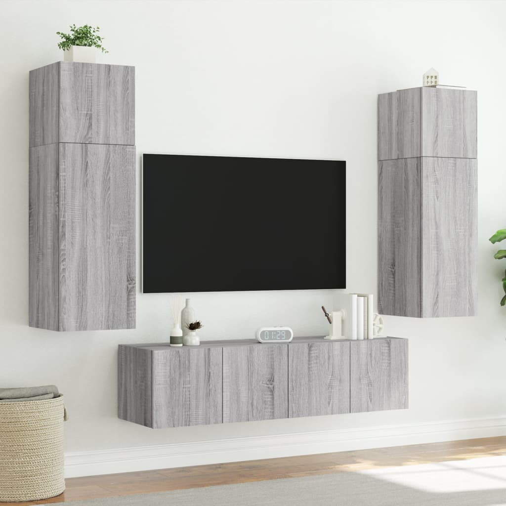 vidaXL TV Wall Cabinet with LED Lights Grey Sonoma 60x35x41 cm