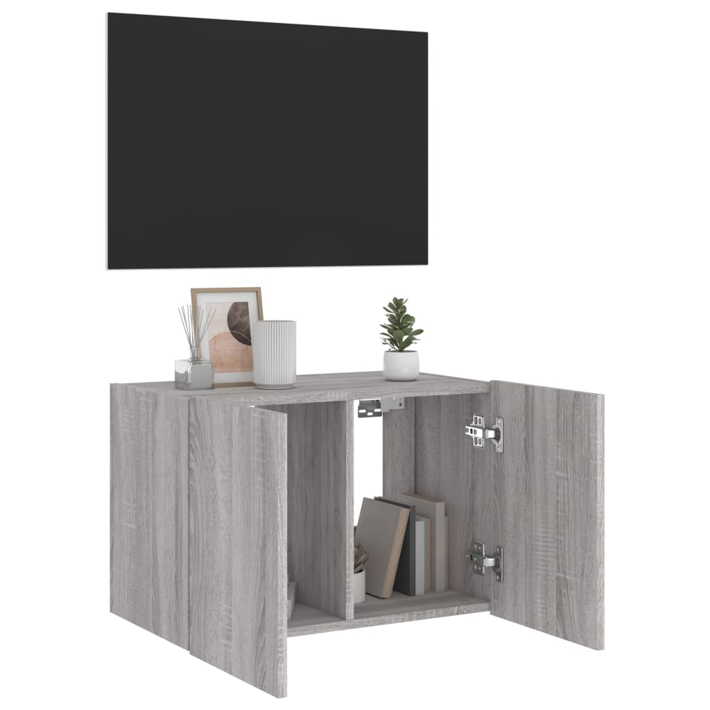 vidaXL TV Wall Cabinet with LED Lights Grey Sonoma 60x35x41 cm