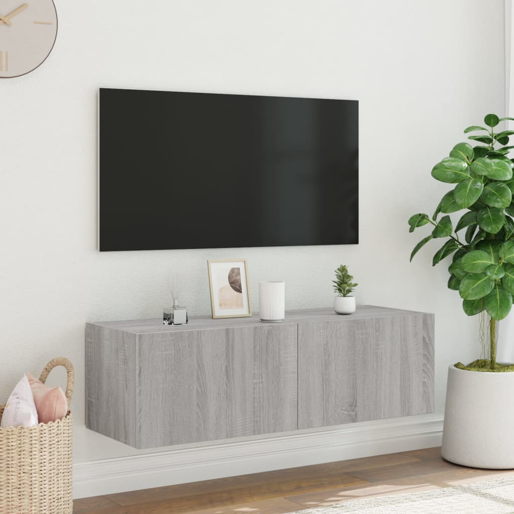 vidaXL TV Wall Cabinet with LED Lights Grey Sonoma 100x35x31 cm