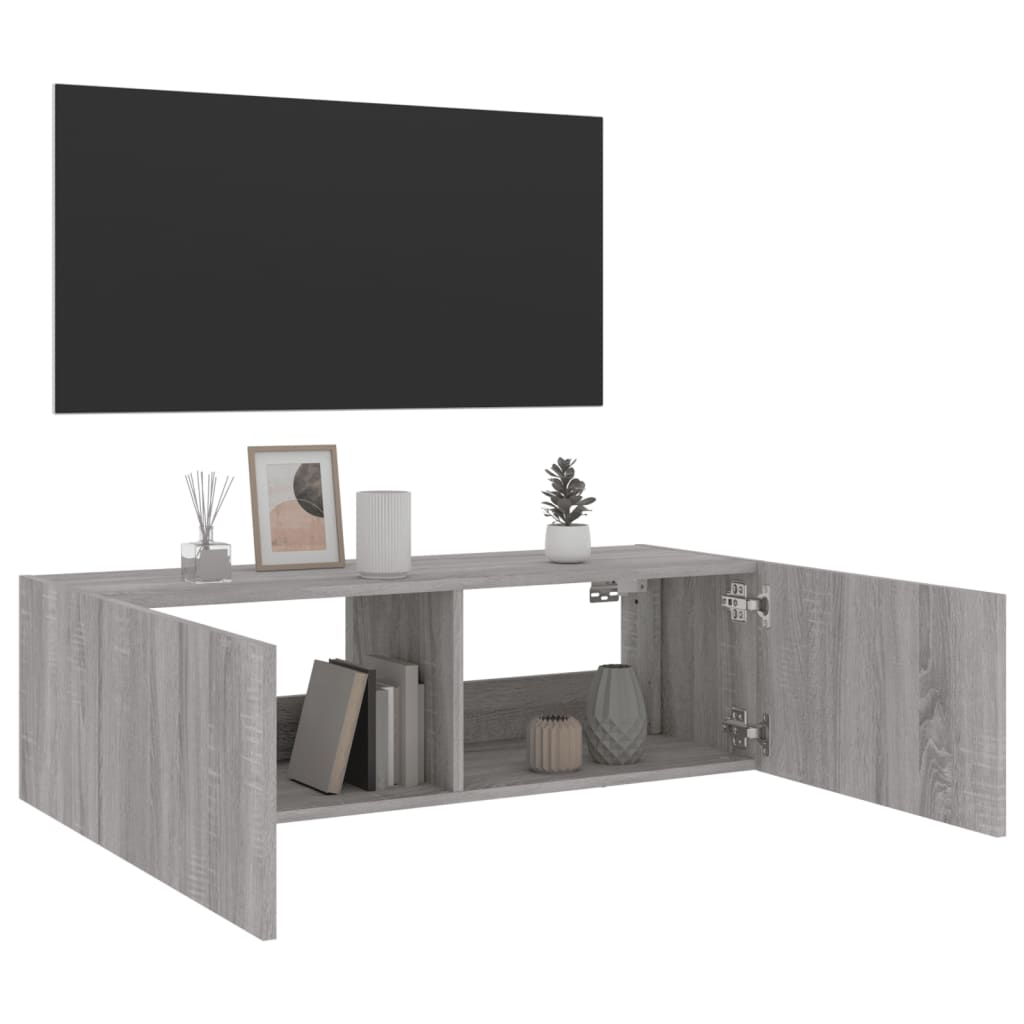 vidaXL TV Wall Cabinet with LED Lights Grey Sonoma 100x35x31 cm