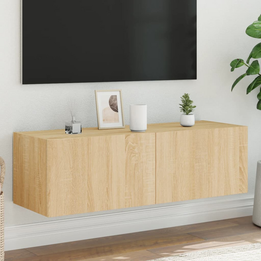 vidaXL TV Wall Cabinet with LED Lights Sonoma Oak 100x35x31 cm