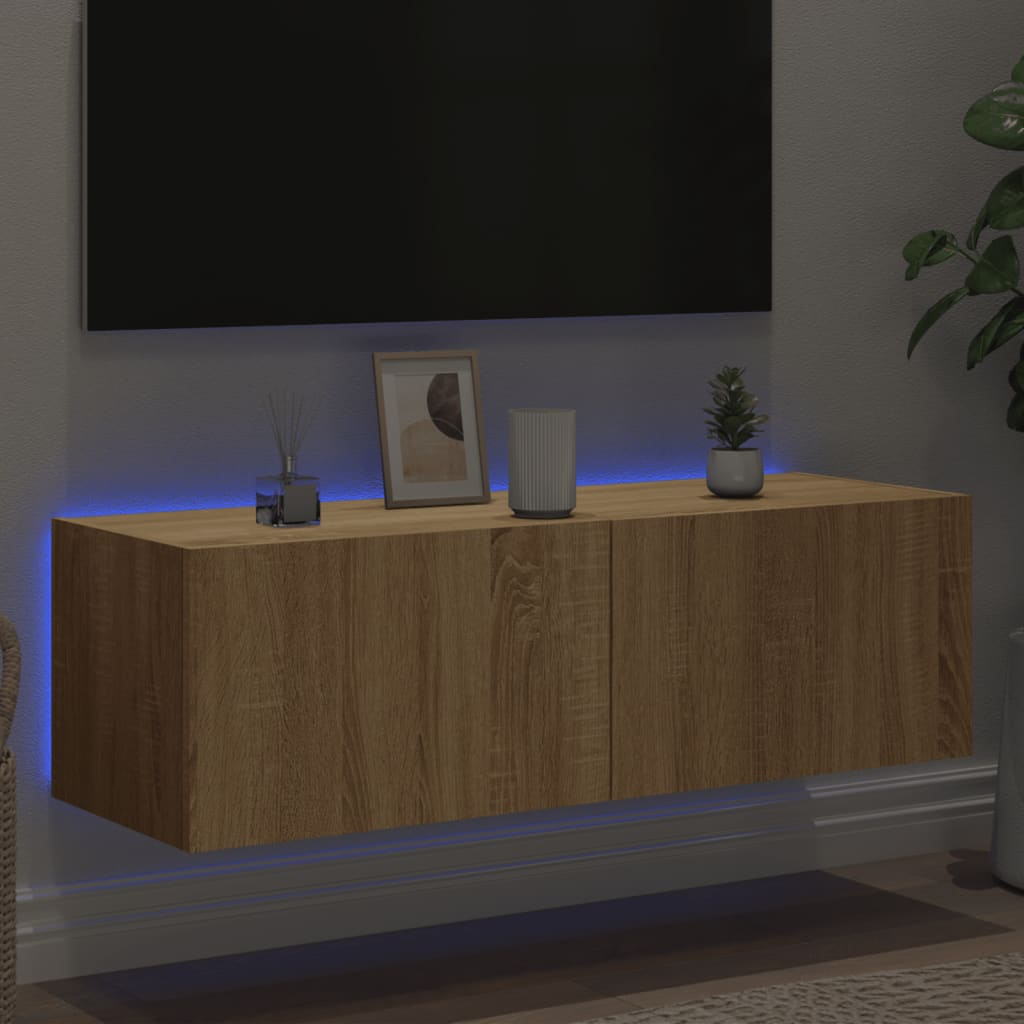 vidaXL TV Wall Cabinet with LED Lights Sonoma Oak 100x35x31 cm