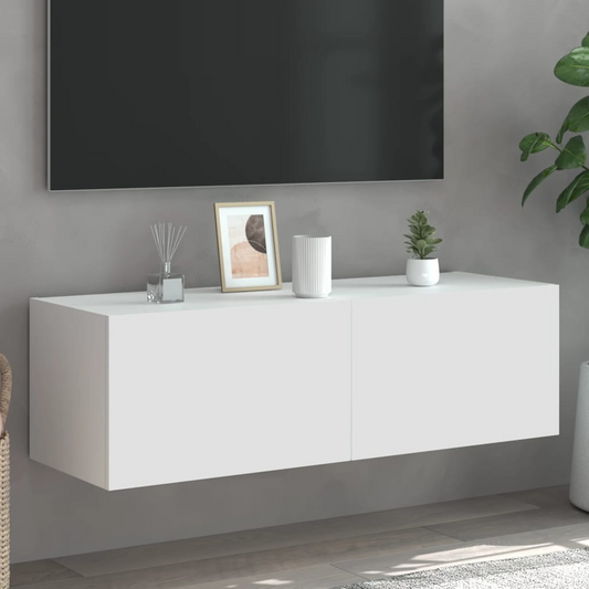 vidaXL TV Wall Cabinet with LED Lights White 100x35x31 cm