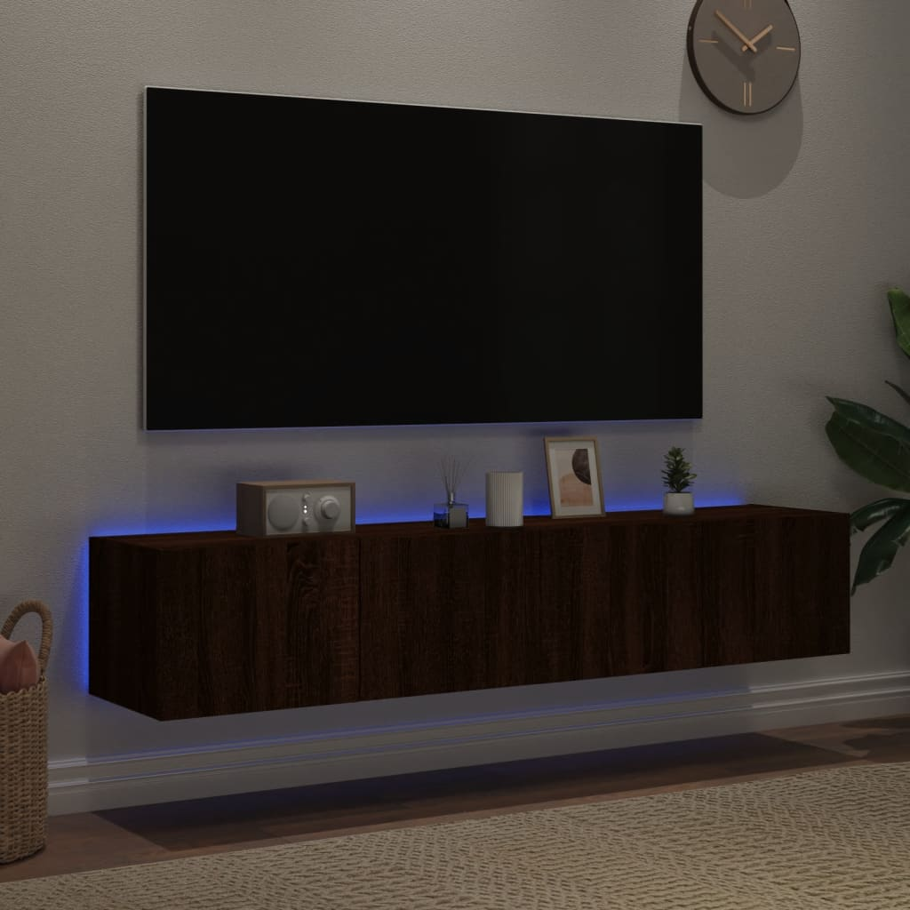 vidaXL TV Wall Cabinets with LED Lights 2 pcs Brown Oak 80x35x31 cm