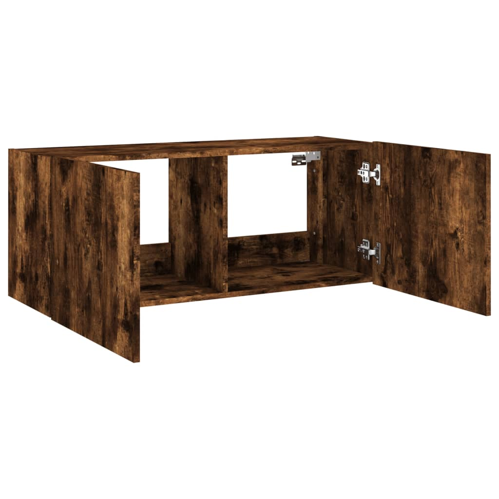 vidaXL TV Wall Cabinet with LED Lights Smoked Oak 100x35x41 cm