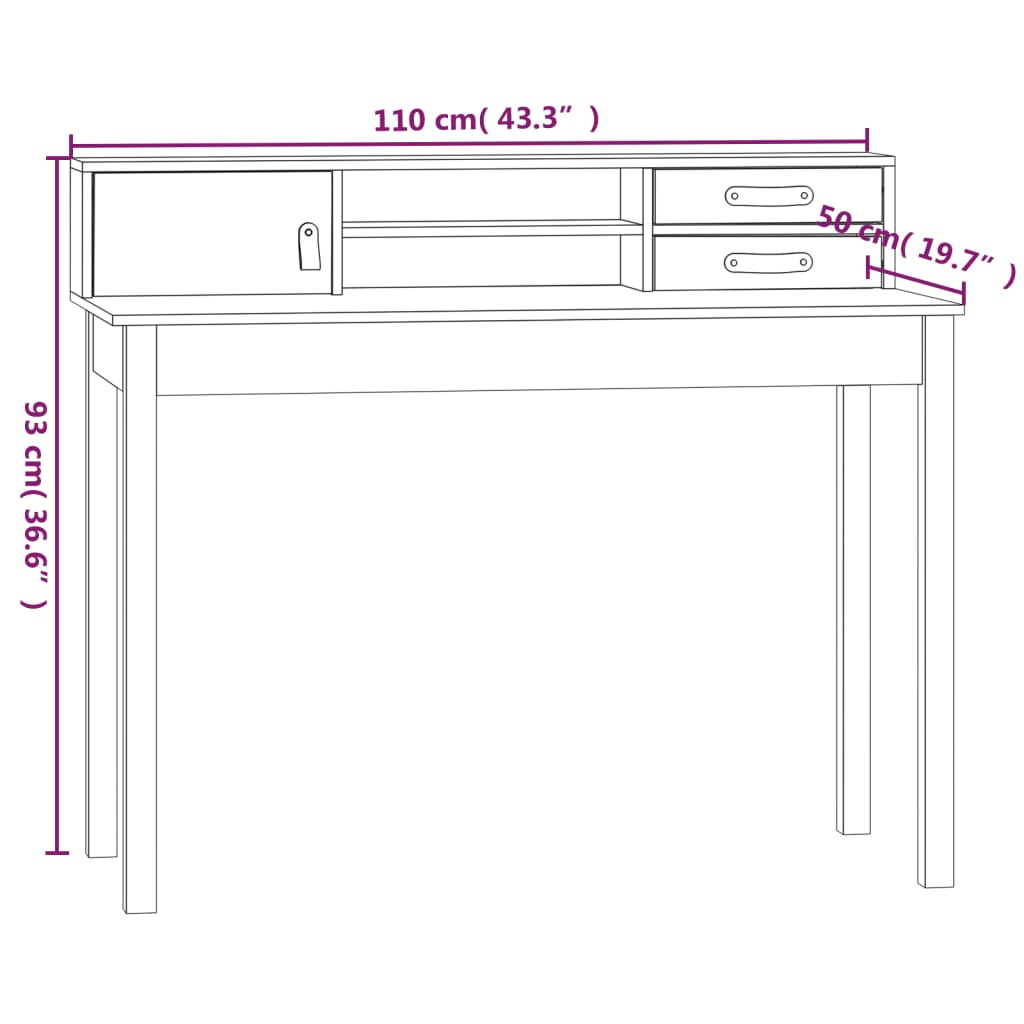 vidaXL Desk Black 110x50x93 cm Solid Wood Pine