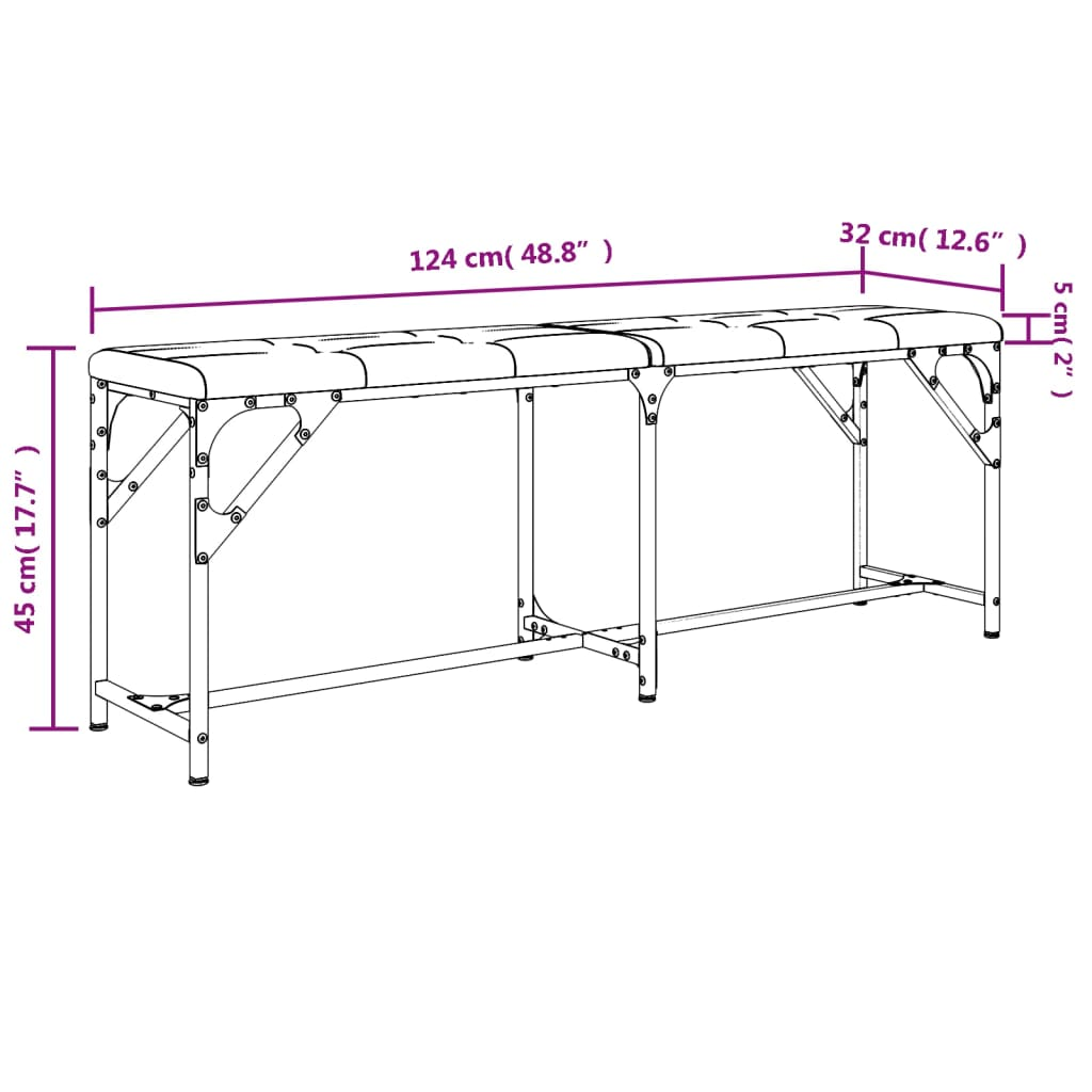 vidaXL Dining Bench Black 124x32x45 cm Steel and Faux Leather