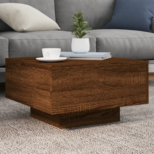 vidaXL Coffee Table with LED Lights Brown Oak 55x55x31 cm