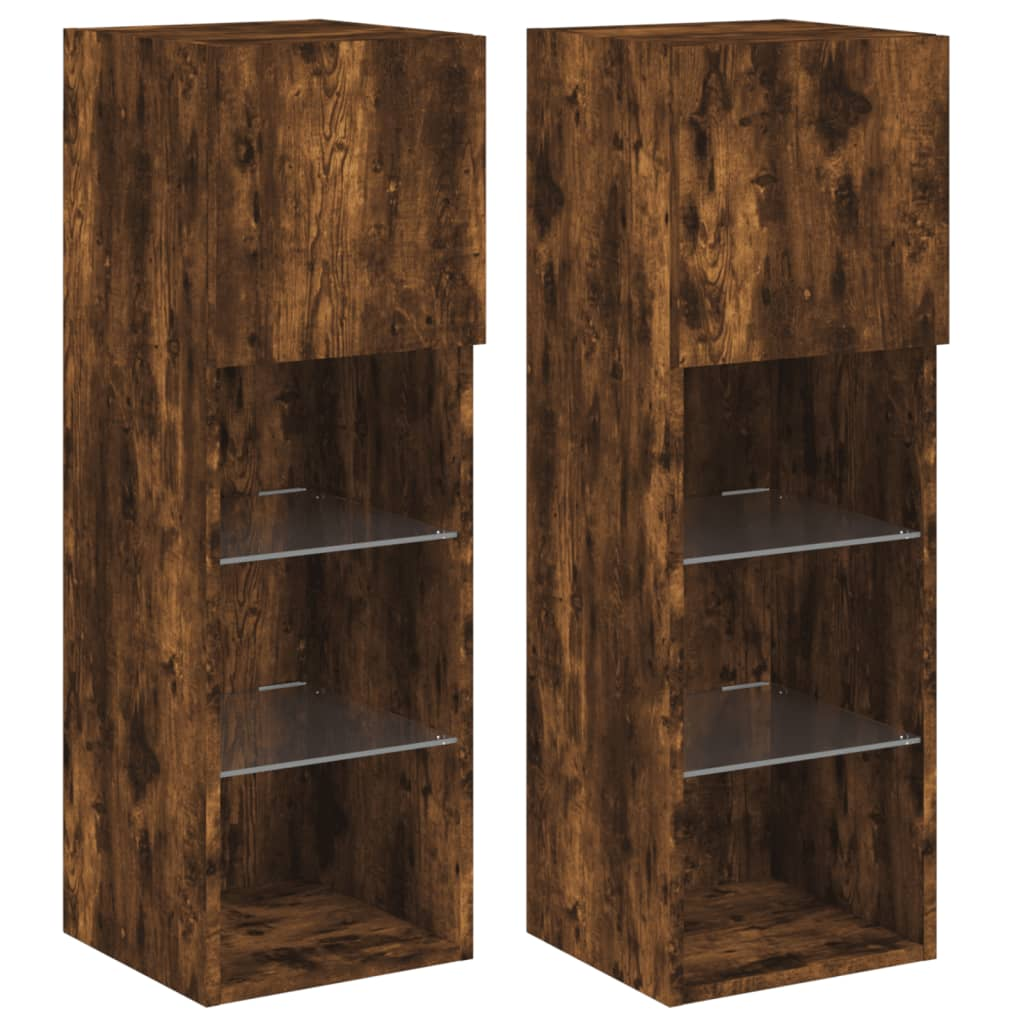 vidaXL TV Cabinets with LED Lights 2 pcs Smoked Oak 30.5x30x90 cm