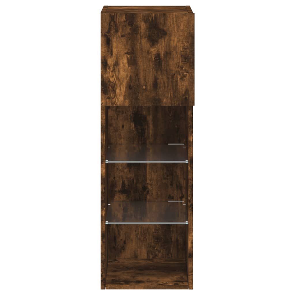 vidaXL TV Cabinets with LED Lights 2 pcs Smoked Oak 30.5x30x90 cm