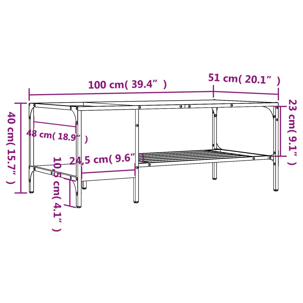 vidaXL Coffee Table with Rack Smoked Oak 100x51x40 cm Engineered Wood