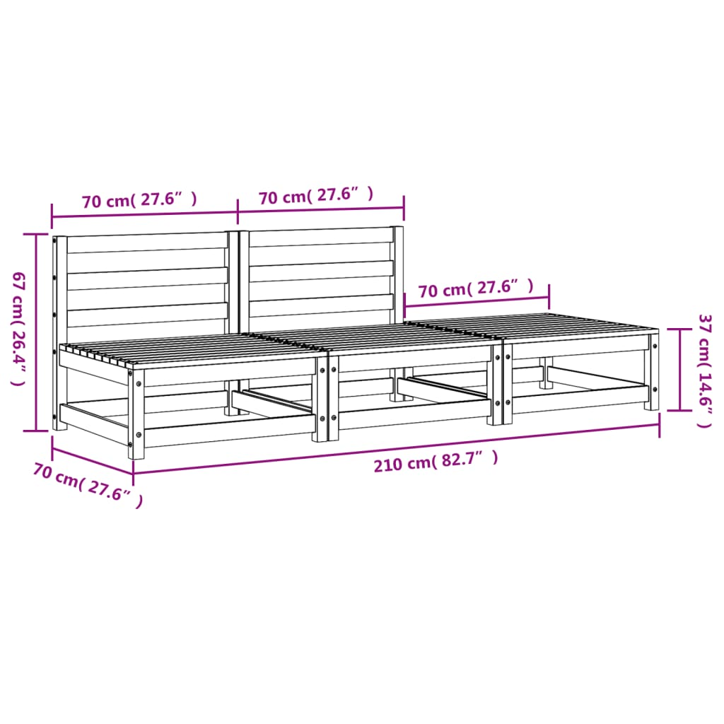 vidaXL Garden Sofa Armless with Footstool Solid Wood Pine