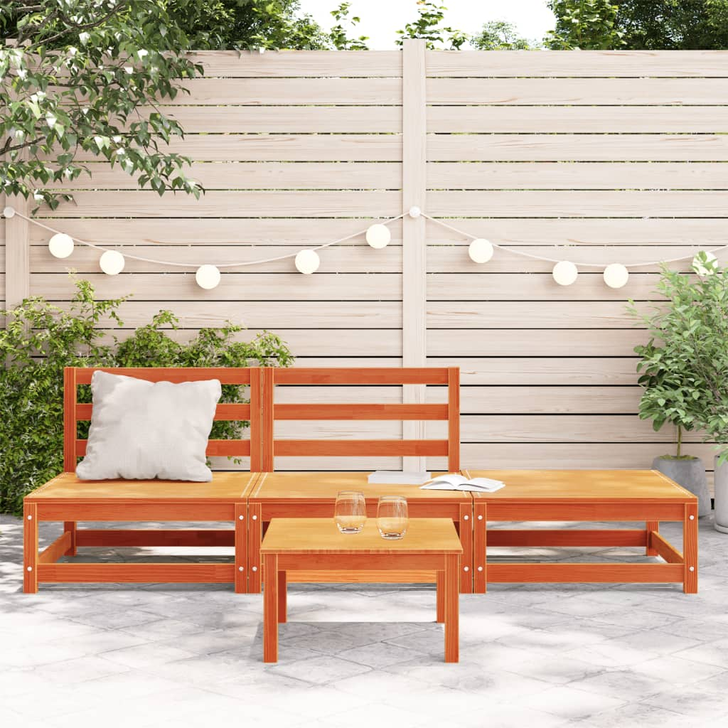 vidaXL Garden Sofa Armless with Footstool Wax Brown Solid Wood Pine