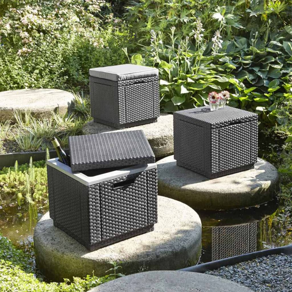 Keter Cube Storage Pouffe Graphite 213816