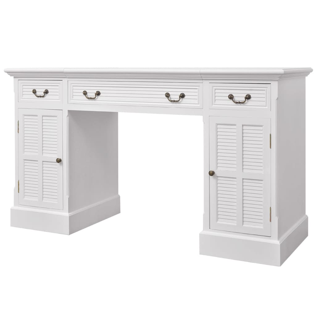 vidaXL Double Pedestal Desk White 140x48x80 cm