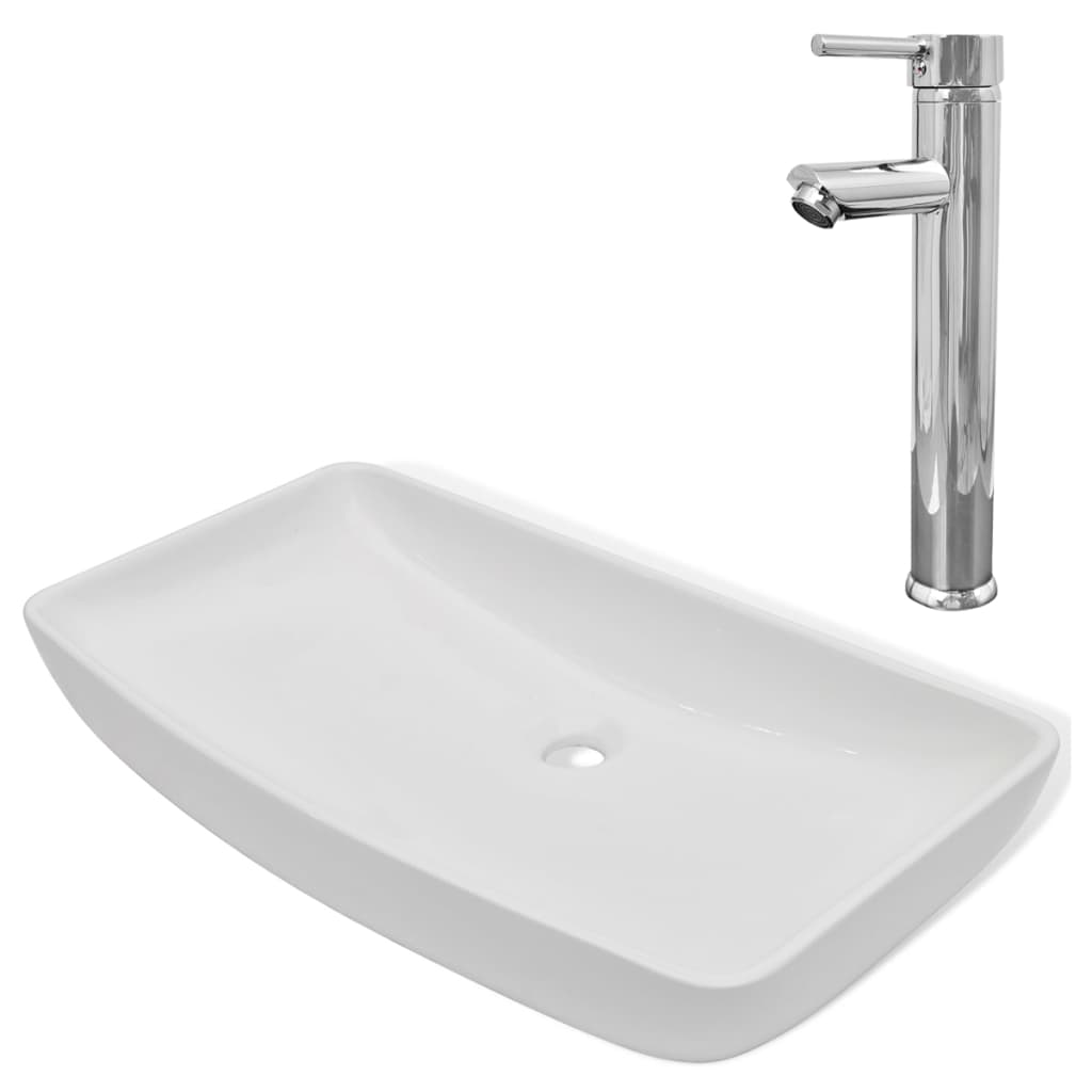 vidaXL Bathroom Basin with Mixer Tap Ceramic Rectangular White