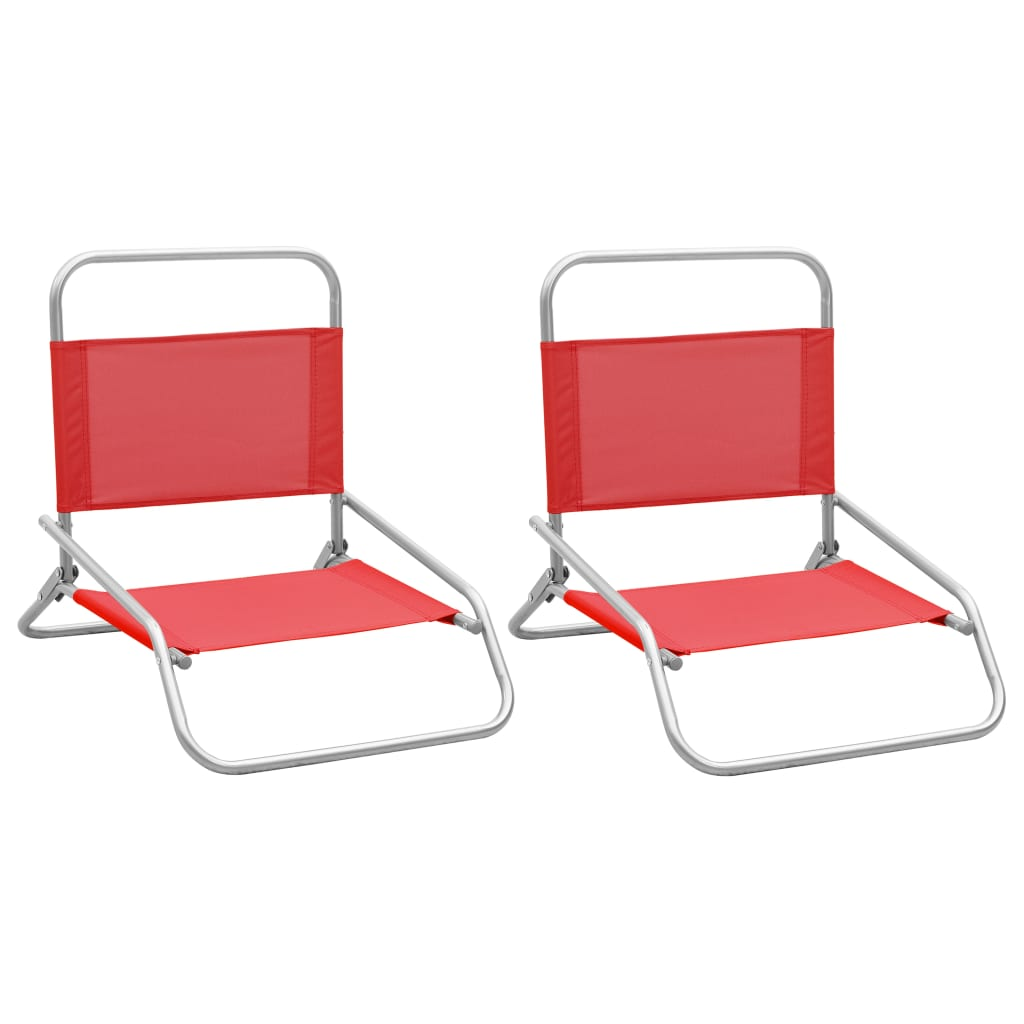 vidaXL Folding Beach Chairs 2 pcs Red Fabric