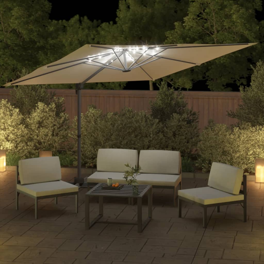 vidaXL LED Cantilever Umbrella Sand White 400x300 cm