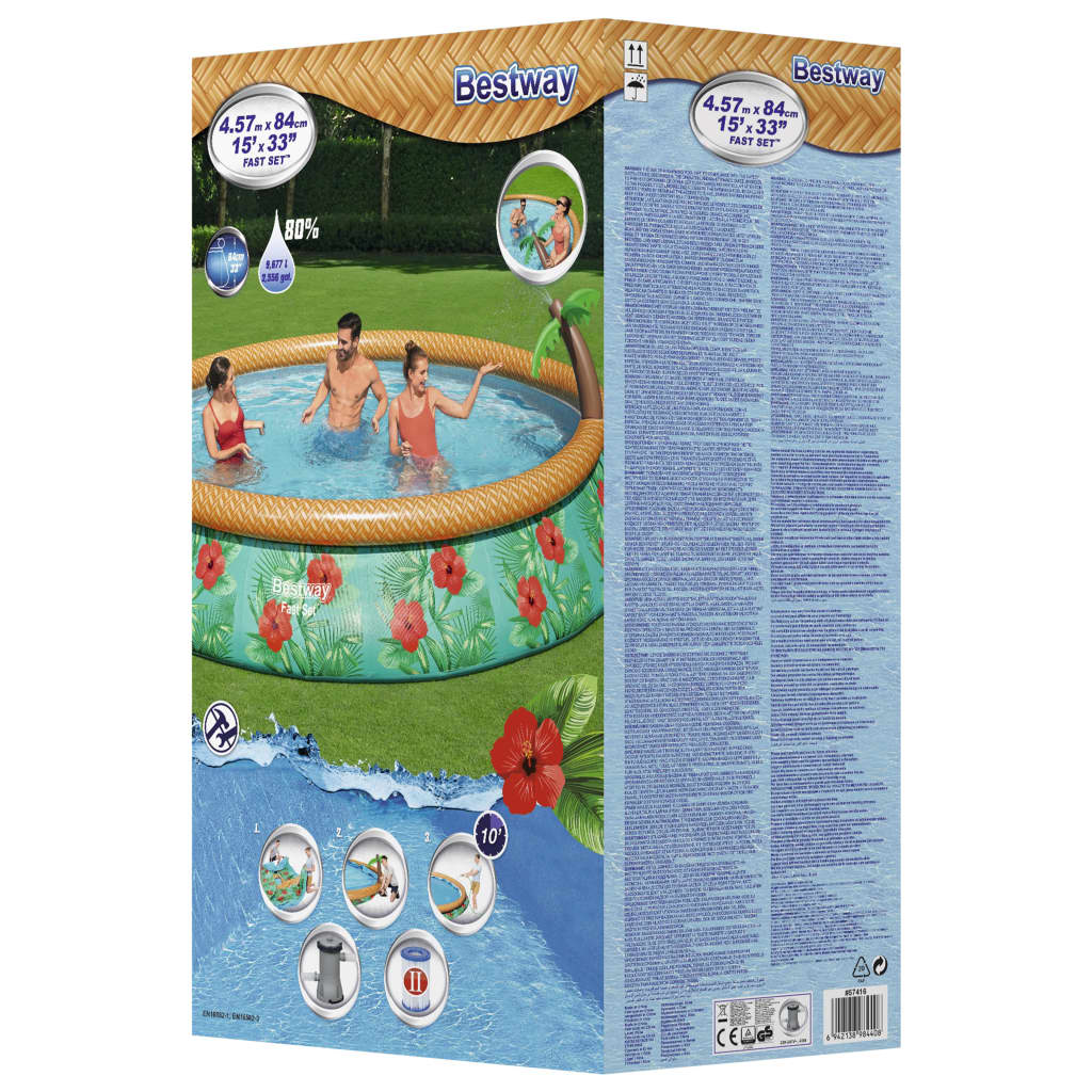 Bestway Fast Set Inflatable Paradise Palms Pool Set 457x84 cm