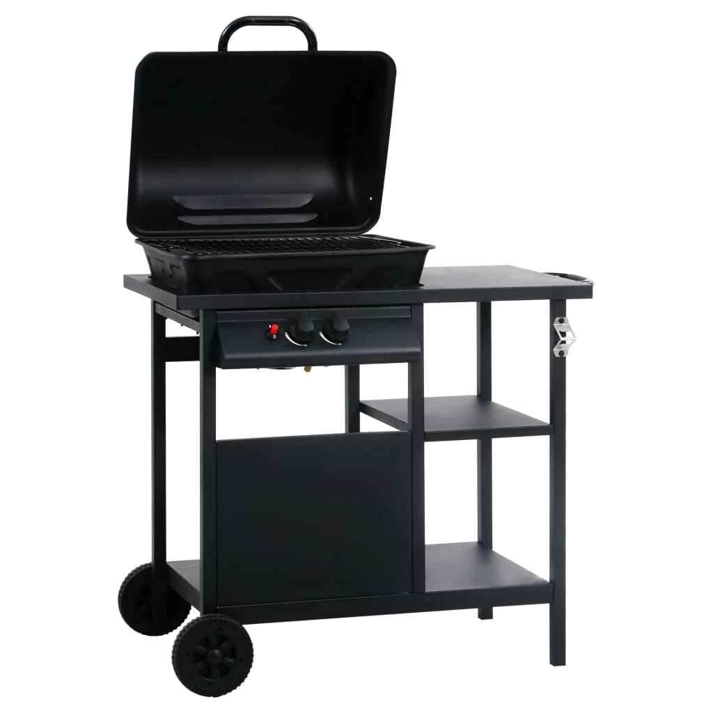 vidaXL Gas BBQ Grill with 3-layer Side Table Black