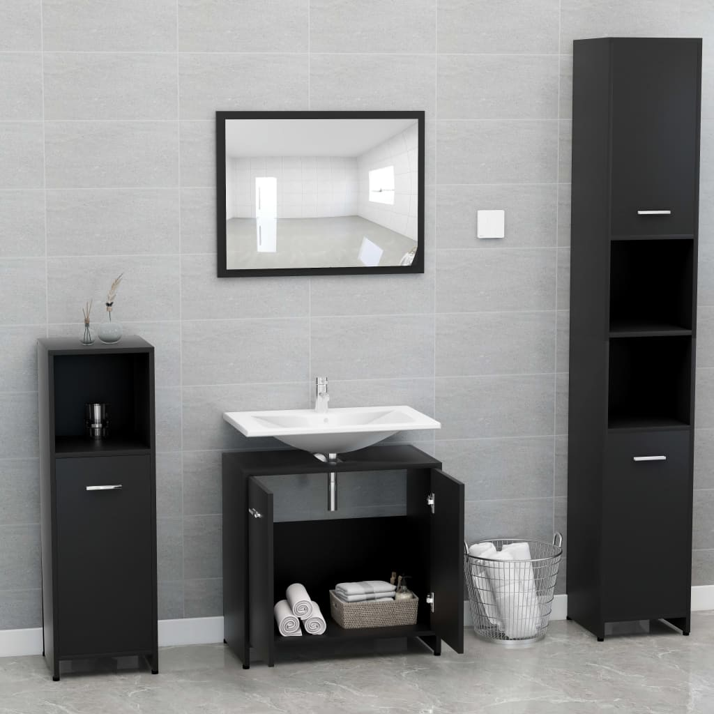 vidaXL Bathroom Furniture Set Black Engineered Wood