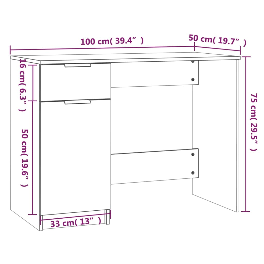 vidaXL Desk White 100x50x75 cm Engineered Wood