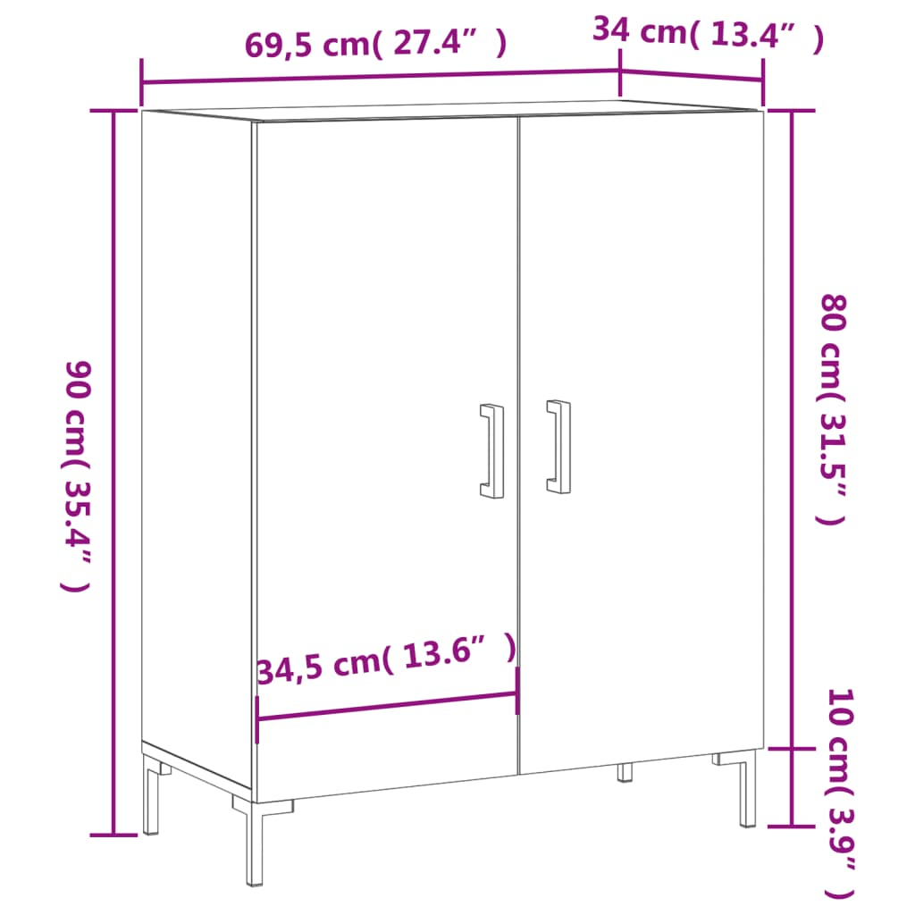 vidaXL Sideboard High Gloss White 69.5x34x90 cm Engineered Wood