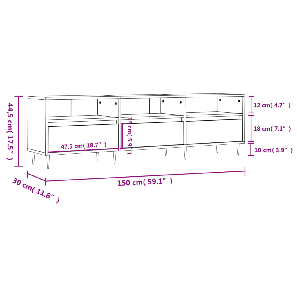 vidaXL TV Cabinet Black 150x30x44.5 cm Engineered Wood