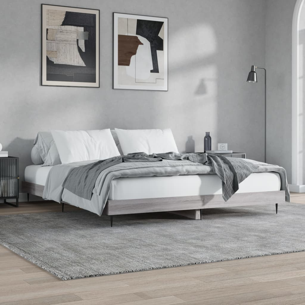 vidaXL Bed Frame Grey Sonoma 150x200 cm King Size Engineered Wood