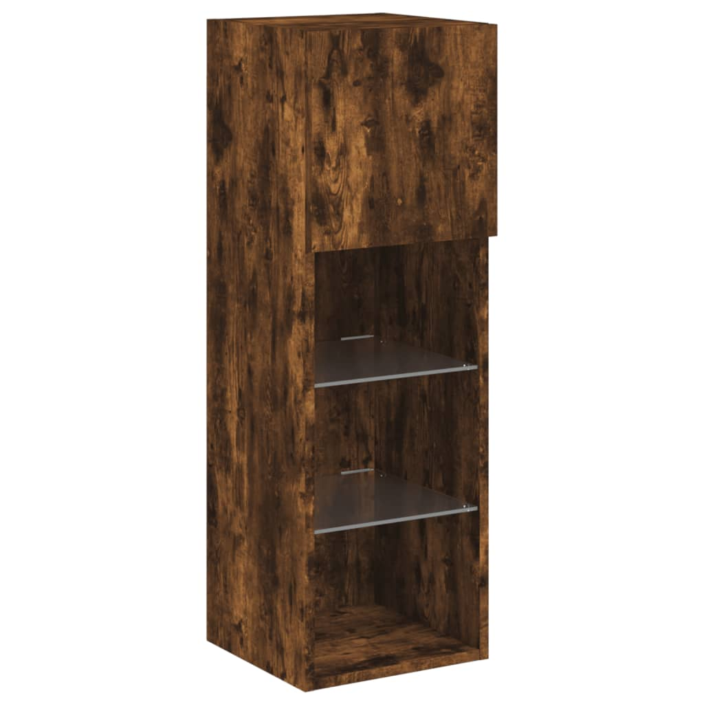 vidaXL TV Cabinets with LED Lights 2 pcs Smoked Oak 30.5x30x90 cm