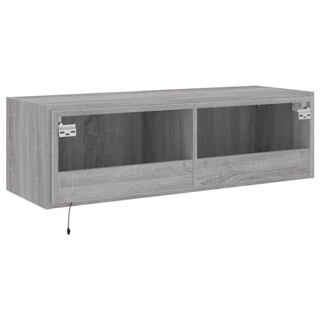 vidaXL TV Wall Cabinet with LED Lights Grey Sonoma 100x35x31 cm