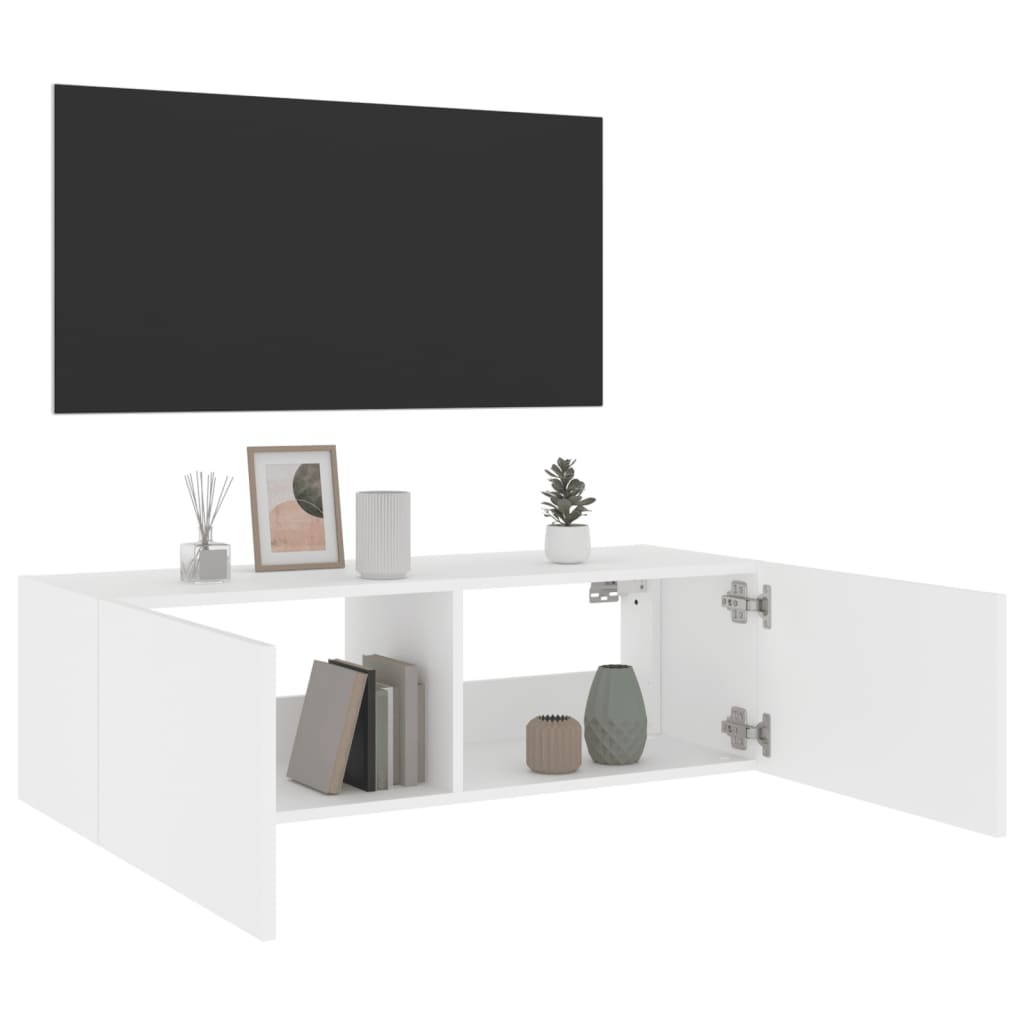 vidaXL TV Wall Cabinet with LED Lights White 100x35x31 cm