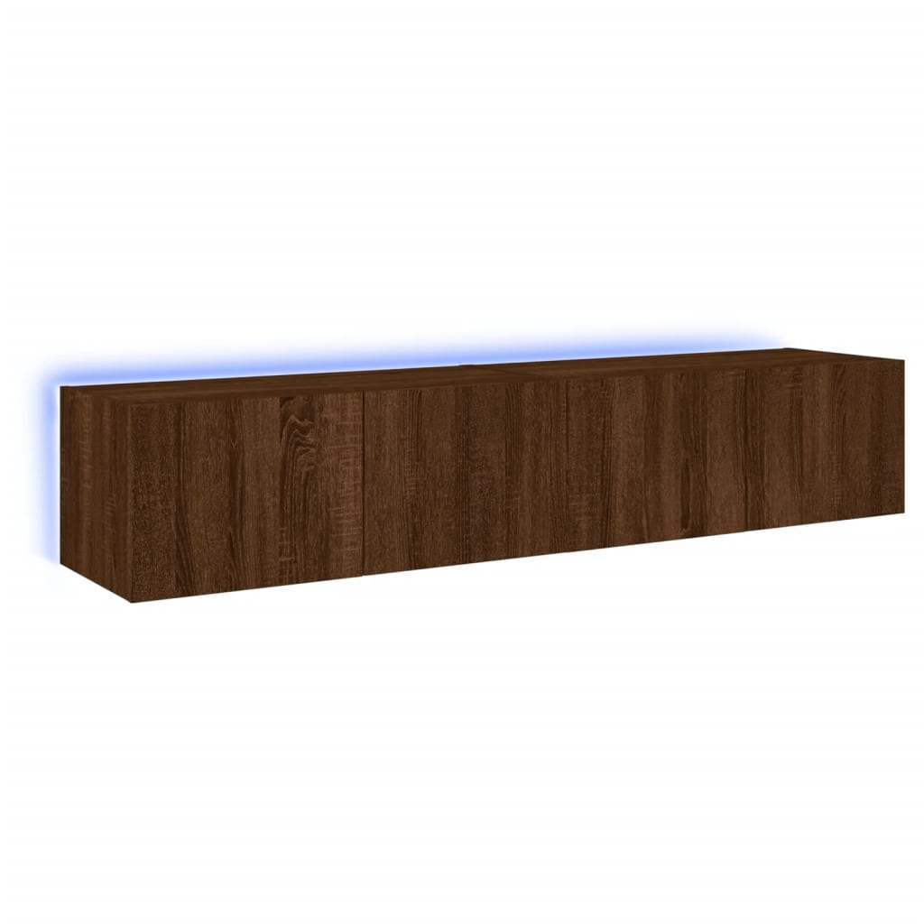 vidaXL TV Wall Cabinets with LED Lights 2 pcs Brown Oak 80x35x31 cm