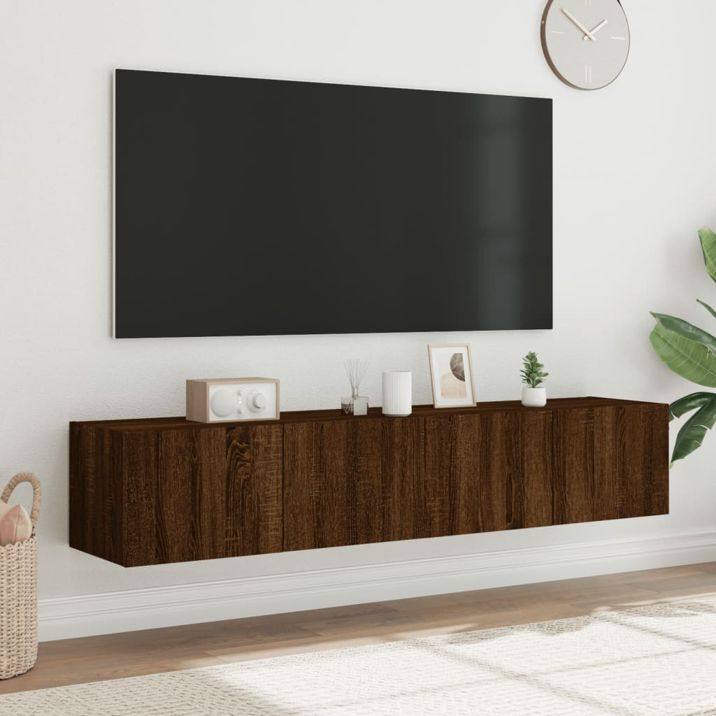 vidaXL TV Wall Cabinets with LED Lights 2 pcs Brown Oak 80x35x31 cm