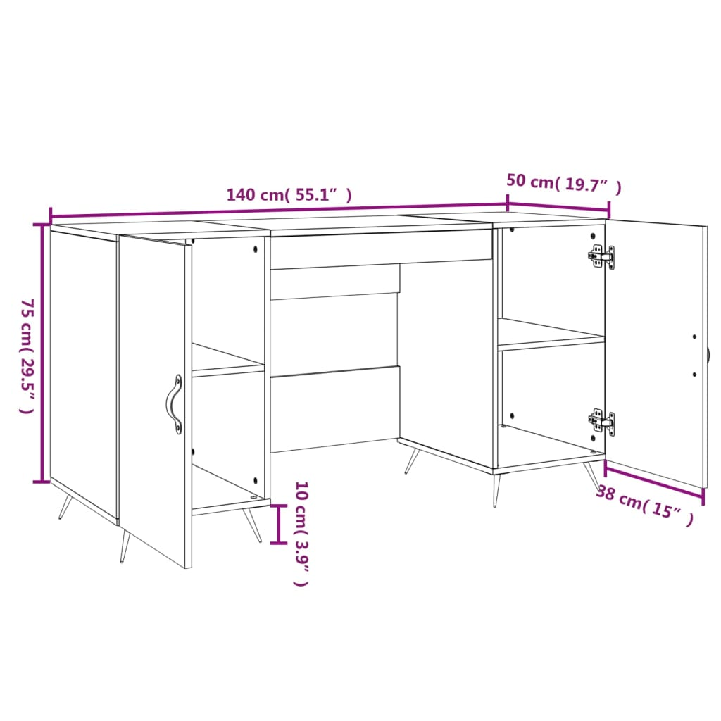 vidaXL Desk Black 140x50x75 cm Engineered Wood