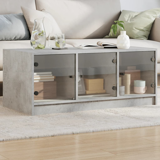 vidaXL Coffee Table with Glass Doors Concrete Grey 102x50x42 cm