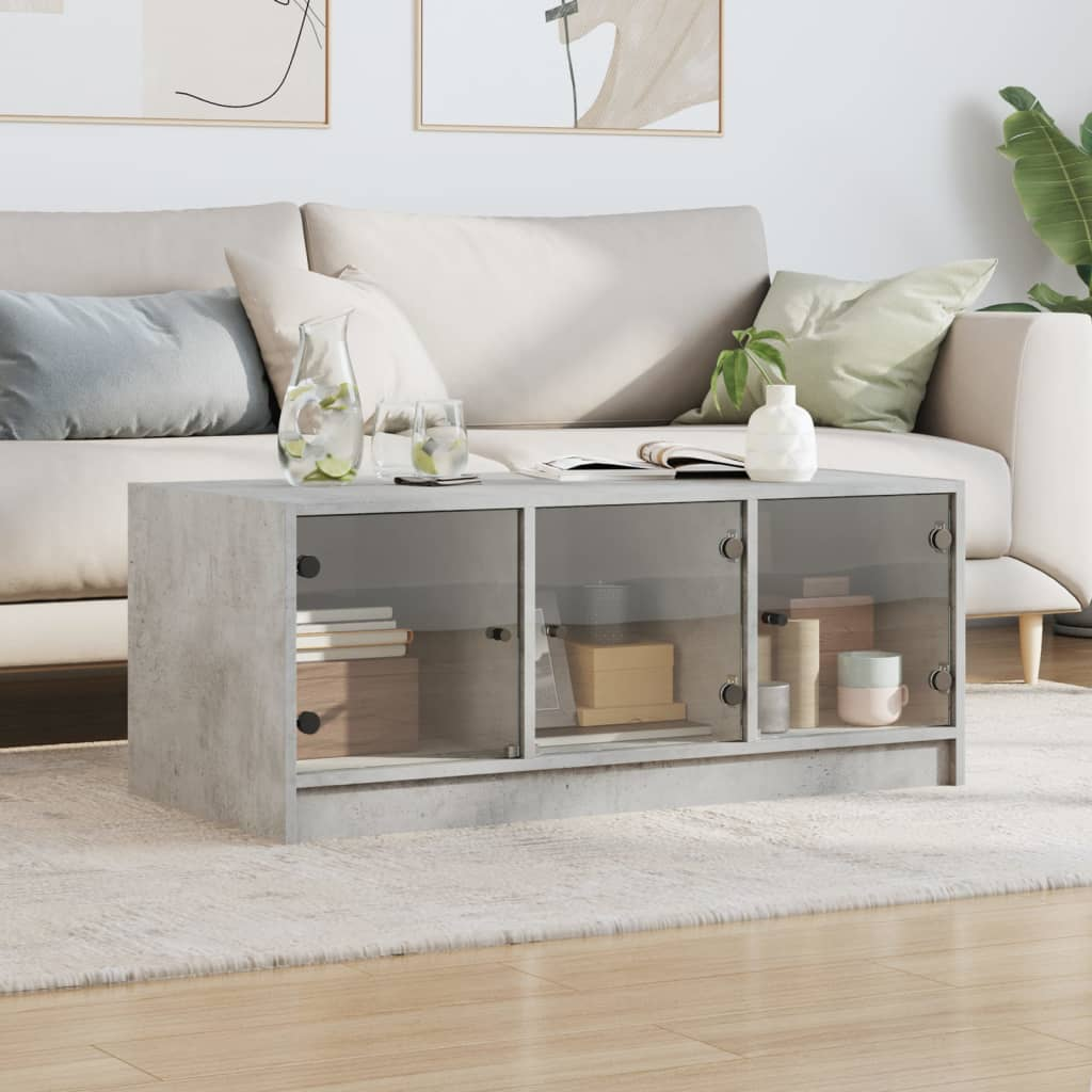 vidaXL Coffee Table with Glass Doors Concrete Grey 102x50x42 cm