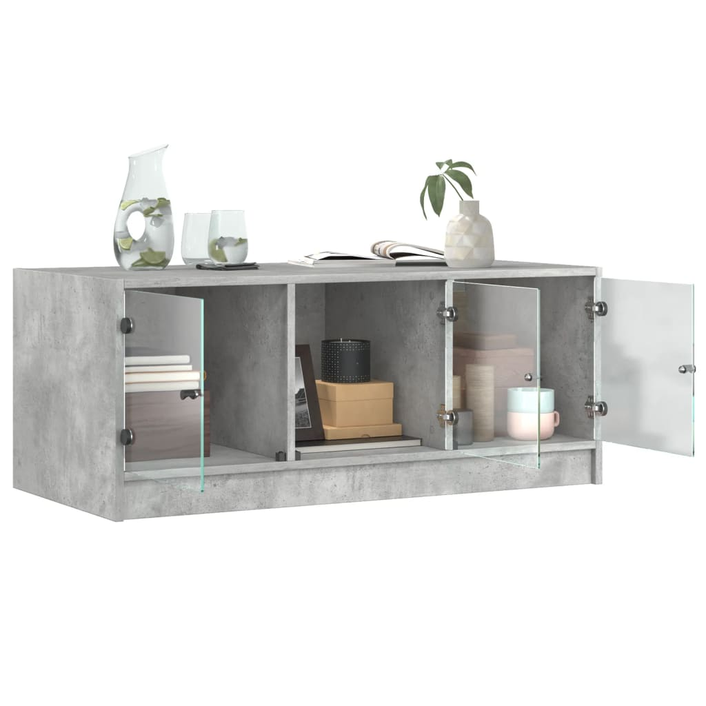 vidaXL Coffee Table with Glass Doors Concrete Grey 102x50x42 cm