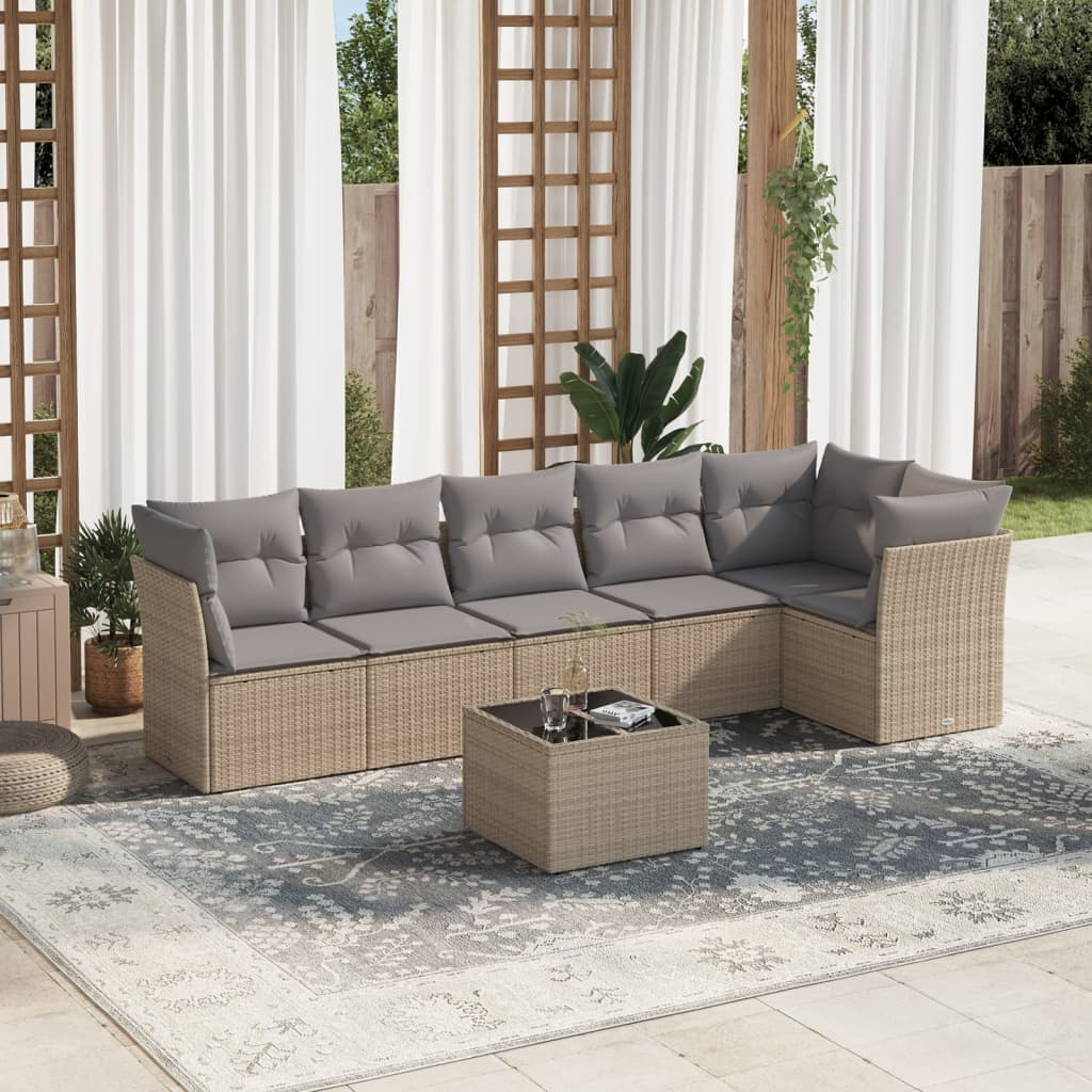 vidaXL 7 Piece Garden Sofa Set with Cushions Beige Poly Rattan