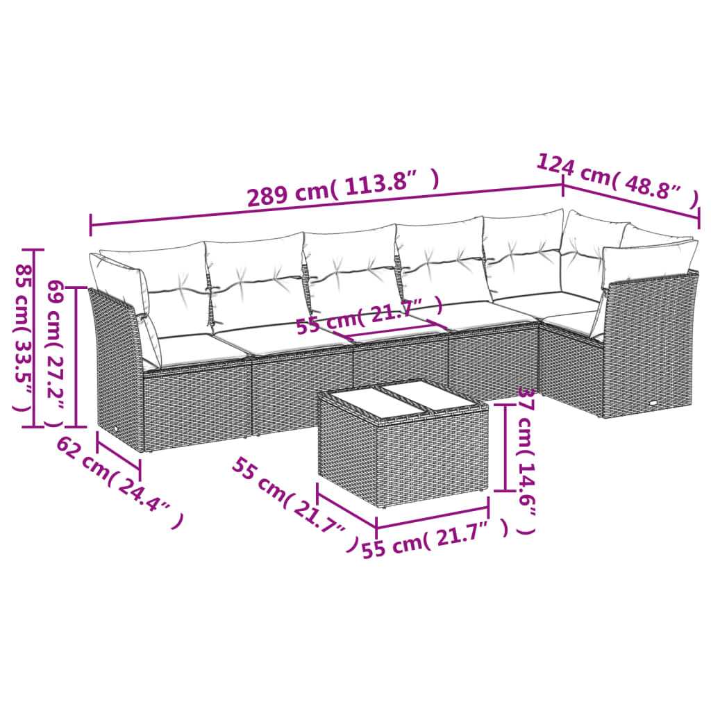 vidaXL 7 Piece Garden Sofa Set with Cushions Beige Poly Rattan