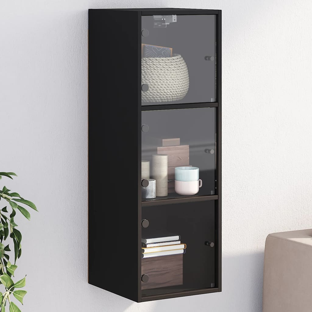 vidaXL Wall Cabinet with Glass Doors Black 35x37x100 cm