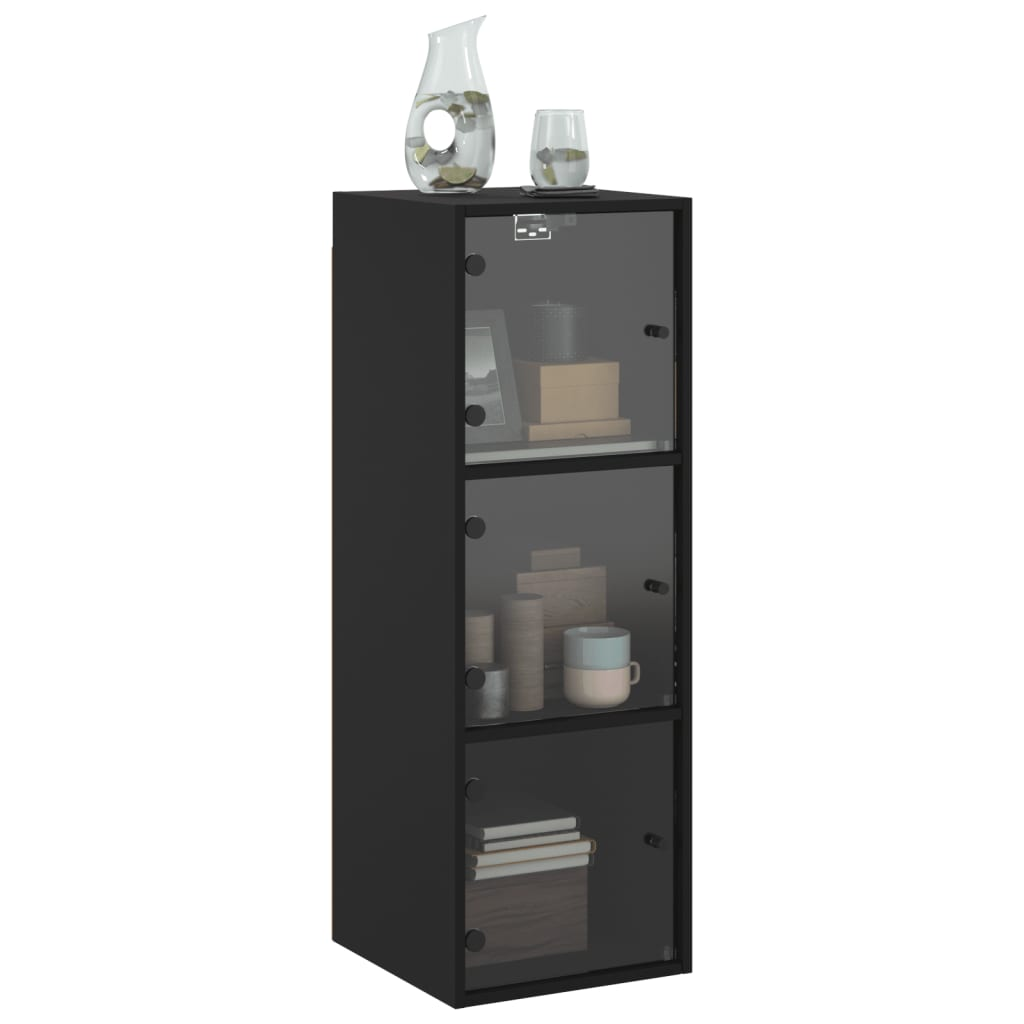 vidaXL Wall Cabinet with Glass Doors Black 35x37x100 cm