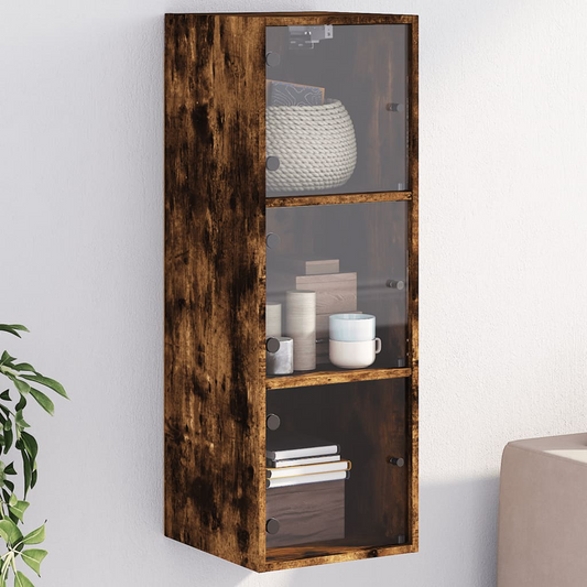 vidaXL Wall Cabinet with Glass Doors Smoked Oak 35x37x100 cm