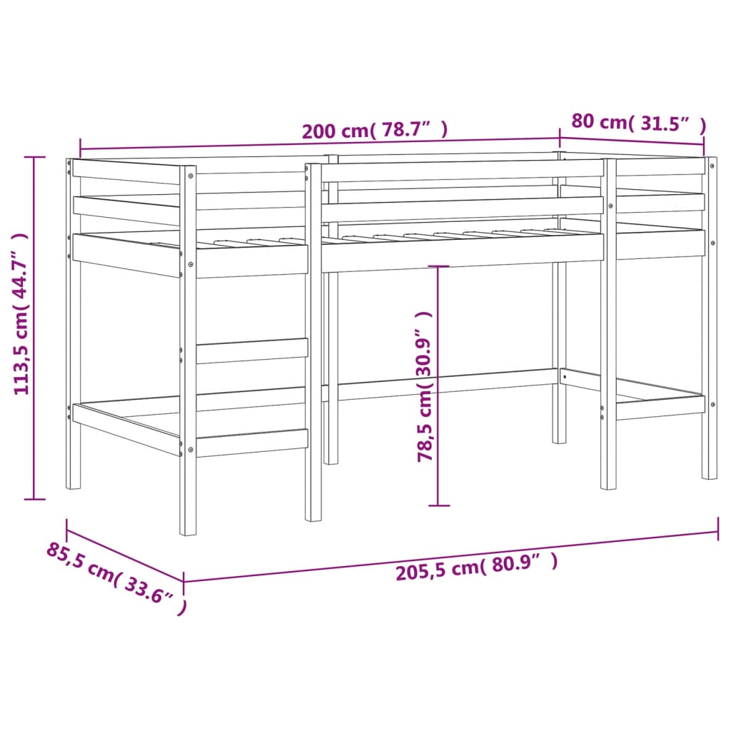 vidaXL Kids' Loft Bed with Ladder White 80x200 cm Solid Wood Pine