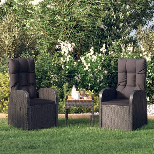 vidaXL Reclining Garden Chairs with Cushions 2 pcs Black Poly Rattan