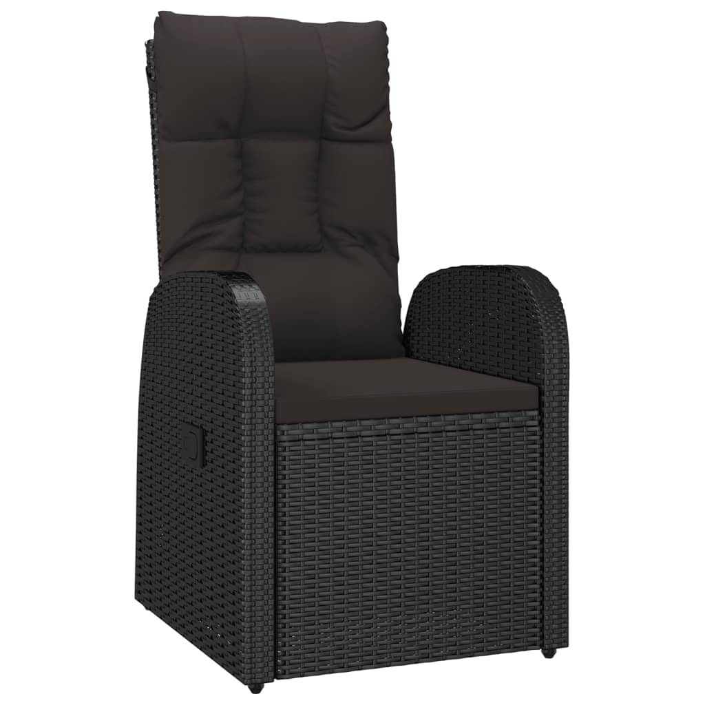 vidaXL Reclining Garden Chairs with Cushions 2 pcs Black Poly Rattan