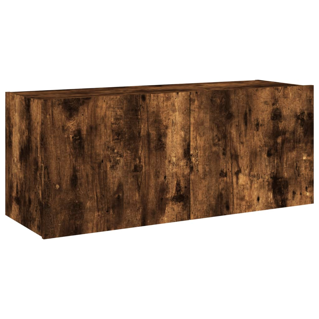 vidaXL TV Wall Cabinet with LED Lights Smoked Oak 100x35x41 cm