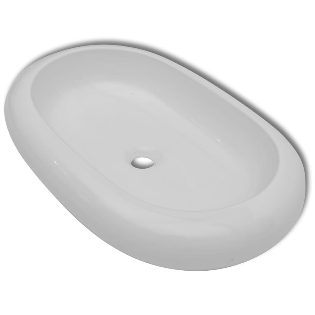 vidaXL Bathroom Basin with Mixer Tap Ceramic Oval White