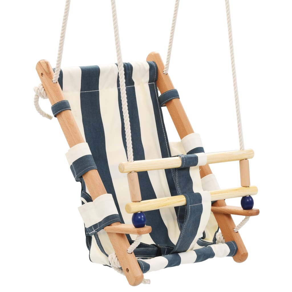 vidaXL Baby Swing with Safety Belt Cotton Wood Blue